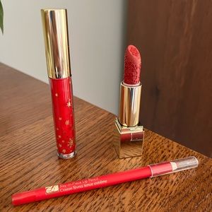 Ester Lauder Immortal Lipstick, Tender Trap Lip Gloss, Red lip liner (set of 3)